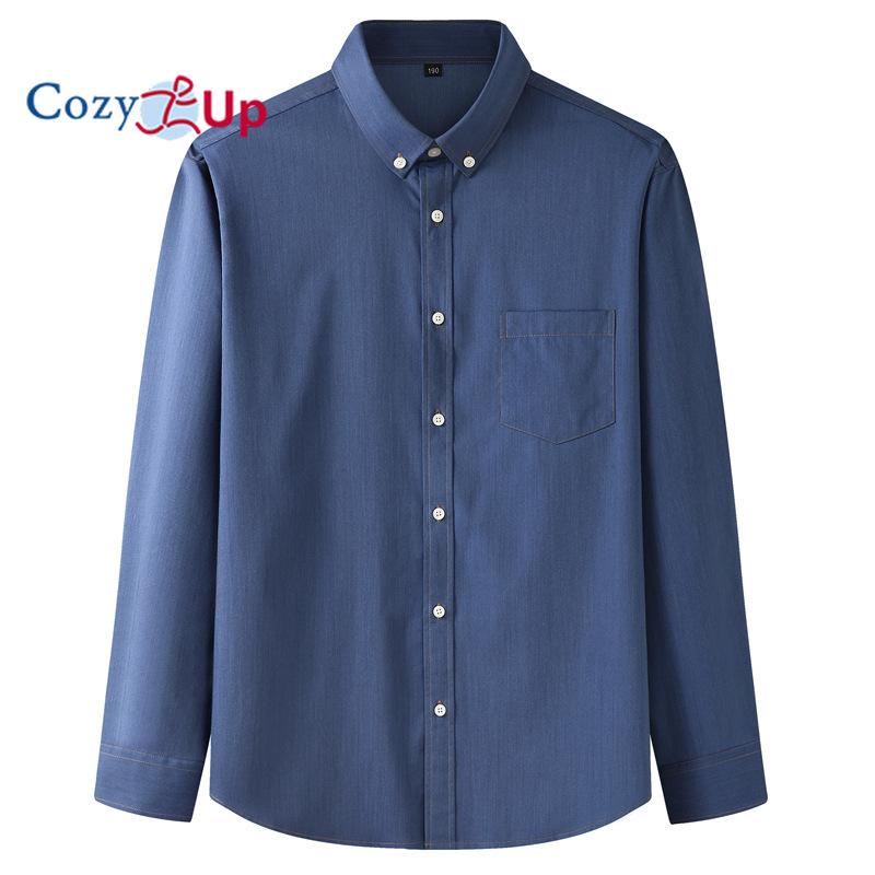Útulná pánská džínová košile Dlouhý rukáv Knoflíček Dolů Ležérní Vintage Odolná Džínová košile volného střihu s kapsami Tučná Velká velikost