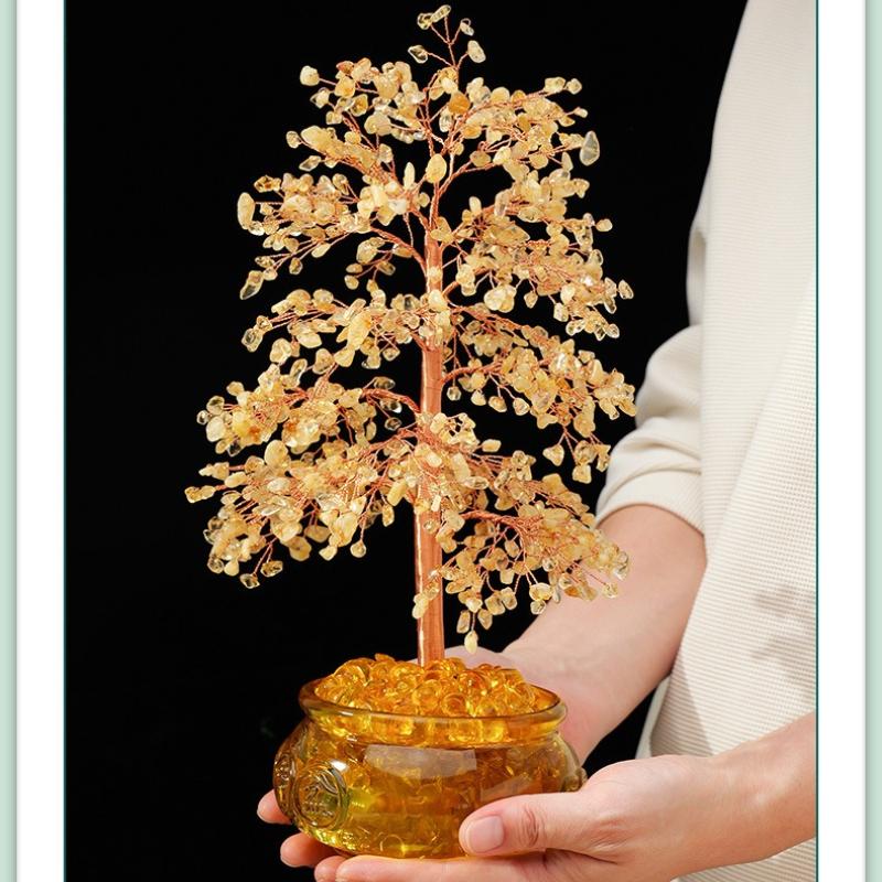 Överflöds horn Kristall Lyckoträd Citrin Pengaträd Öppningsgåvor Kontorsbordsdekoration Kristallträdprydnad