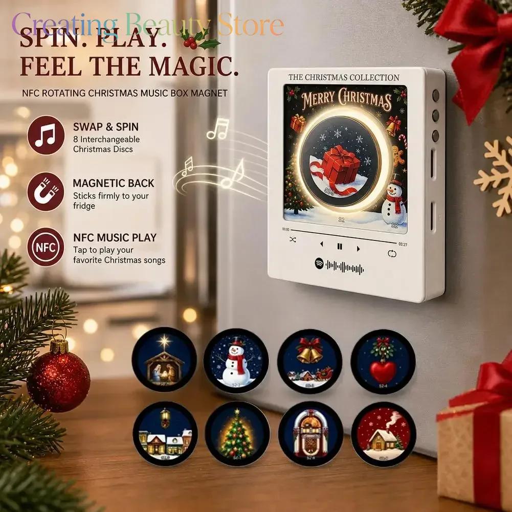 2026 Christmas Music Box Refrigerator Magnet Ambient Night Light Acrylic Music Player With 9 Replaceable Discs Fridge Ornament