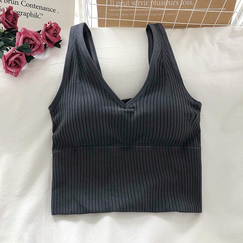 Bustier 881 V-Neck Wind Vest: Wire-Free Sports Bra with Chest Pads - Women's Beautiful Back Camisole
