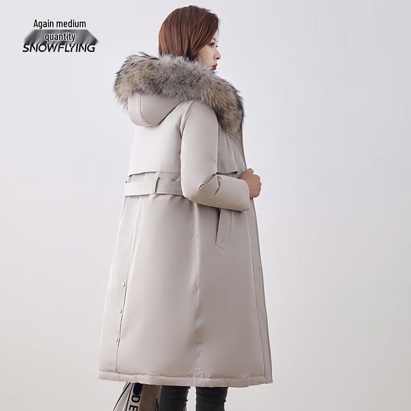 Women's Long Reversible Down Jacket with Raccoon Fur Collar