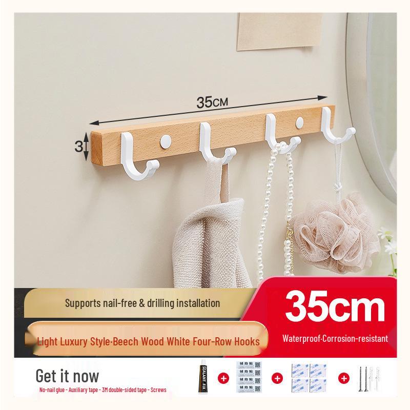 Cuier de perete din lemn de fag cu cârlige pentru haine și pălării: Instalare fără găurire pentru intrare, hol sau dormitor.