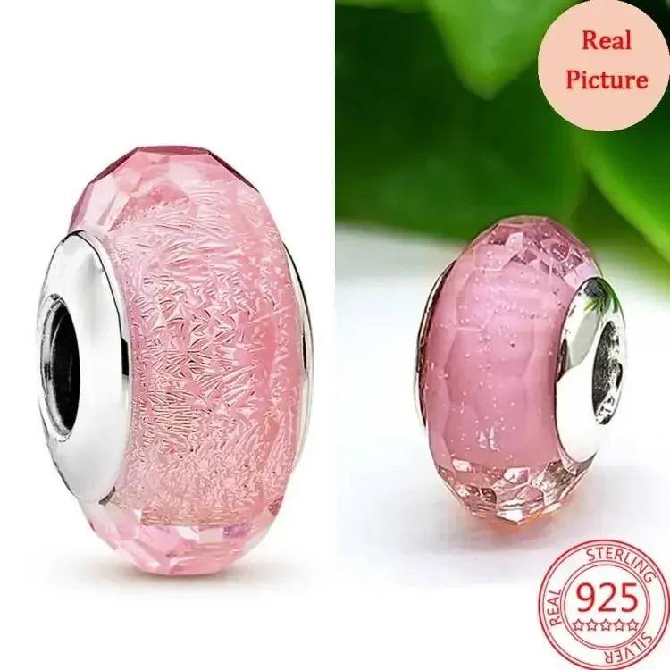 Srebro 925 Szkło Murano Galaktyka Gwiazdy Koniczyna Serce Bąbelki Błyszczące Koraliki Pasują do Bransoletki Charms DIY Biżuteria Dla Mamy