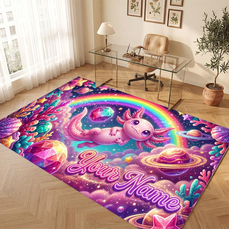Axolotl Theme Soft Crystal Velvet Rug Custom Name & Text Print Non Slip Floor Rug for Bedroom Living Room