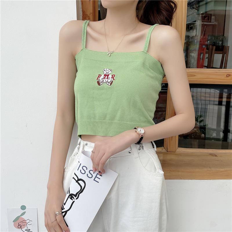 

Летняя Новинка Женская Одежда Корейский Стиль Вышивка Медведь Полностью Вязаный Жилет с Маленьким Жилетом с Подолом One size