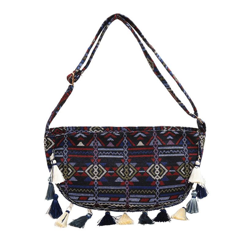 Vintage Ethnic Style Tassel Shoulder Bag With Water Dumpling Shape For Daily Use
