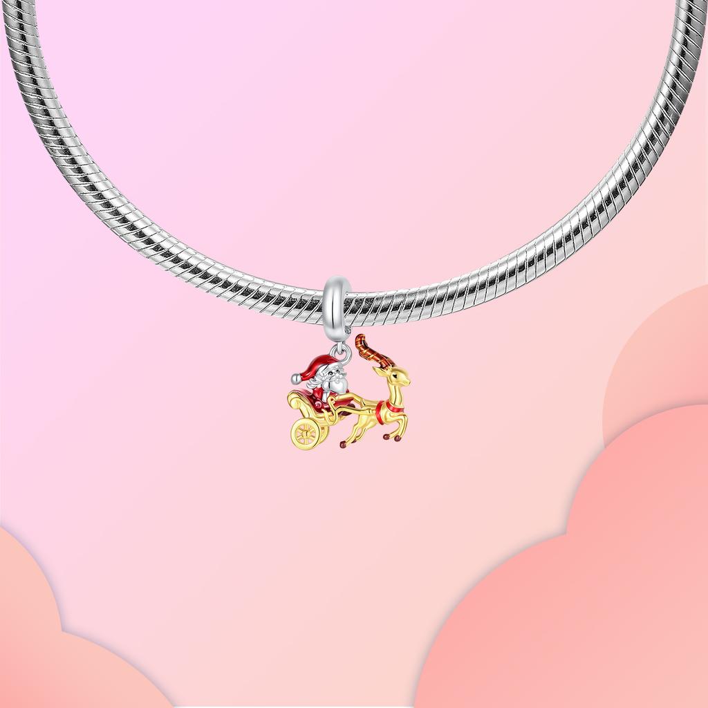 Kupfer Weihnachtsmann Schlitten Rentier Rudolph Anhänger Weihnachten Kompatibel Mit Authentischen Armbändern Damen DIY Schmuck Geschenk