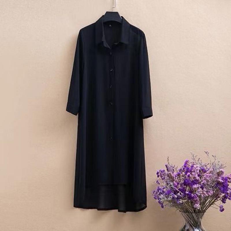 Spring Chiffon Shirt Women's Summer Plus Size Women's Blouse Drying Clothes Mid-length