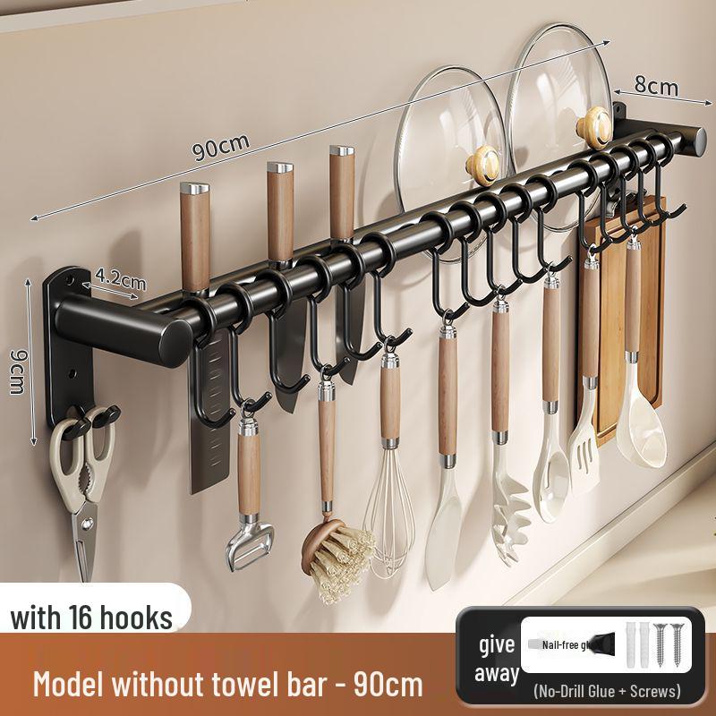 Stainless Steel Wall-Mounted Kitchen Hook & Pot Lid Rack with Knife Holder.