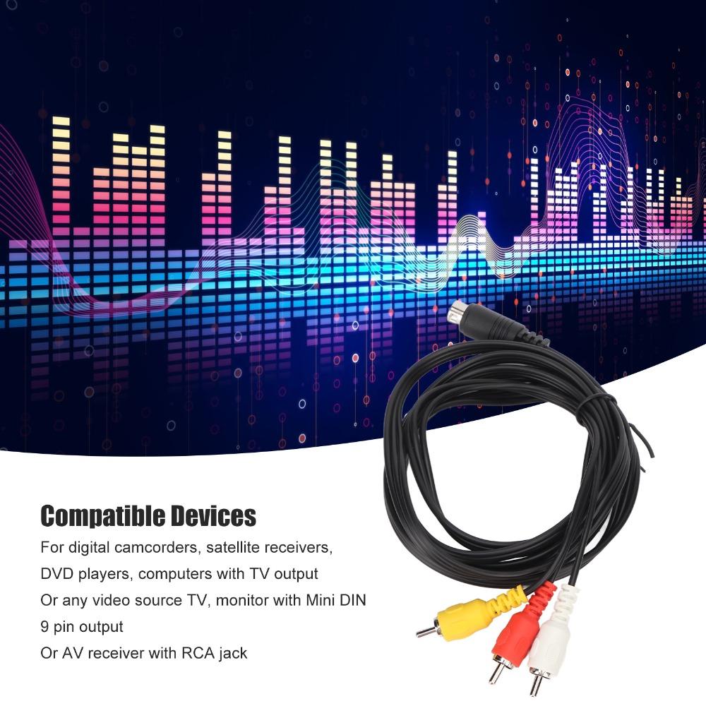 כבל Mini DIN 9 פינים מצופה ניקל ל-3 RCA, זכר לזכר, כבל Mini DIN למקלט טלוויזיה AV