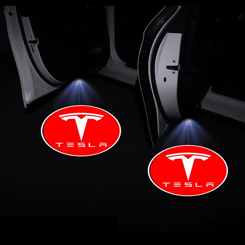 2Pcs Car Door Emblem Light LED Welcome Lamp Wireless Laser Projector For Tesla Model S Model X Model Y Cybertruck Model 3 Model Y