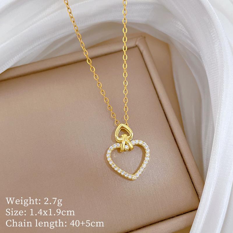 Copper Micro-Inlaid Light Luxury Fashion Personality Temperament Gorgeous Full Diamond Necklace Women'S Versatile Collarbone Chain Titanium Steel