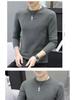 Men's Slim Fit Round Neck Sweater: Long Sleeve, Thin Pullover, Solid Color, Plus Velvet Knitwear for Autumn/Winter.
