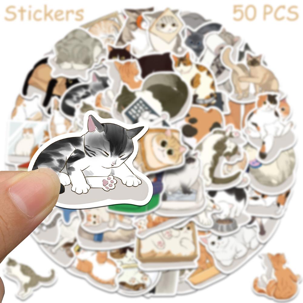 50pcs Cartoon Cat Stickers Decals For Phone Laptop Scrapbook Refrigerator Wall DIY Aesthetic Waterproof Stickers Creative Gifts