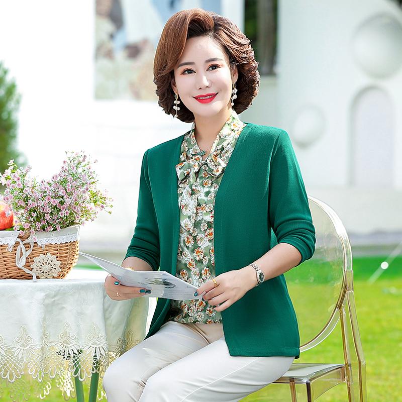 Fake Two Piece Pullover T-Shirts Female Middle-Aged Mother Womens Fashion Spring Autumn Top