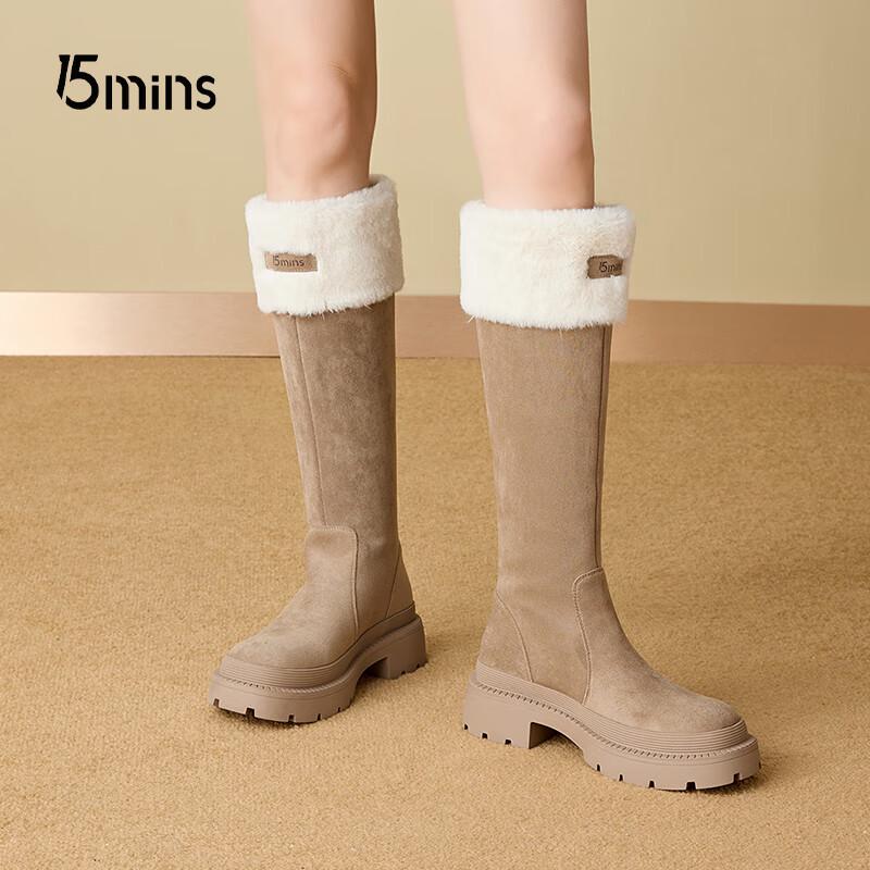 Women s Chunky Heel Fleece Lined Long Knight Boots 39