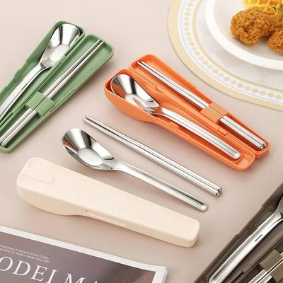 2Pcs/Set 304 Stainless Steel Japanese Tableware Set with Buckle Anti-sway Travel Cutlery Set Silent with Storage Box