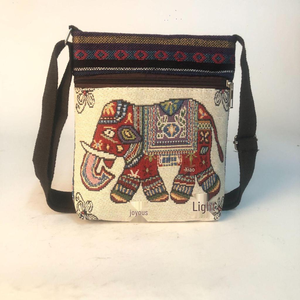 Ethnic Elephant & Butterfly Embroidered Crossbody Bag - Women's Cultural Canvas Shoulder Accessory