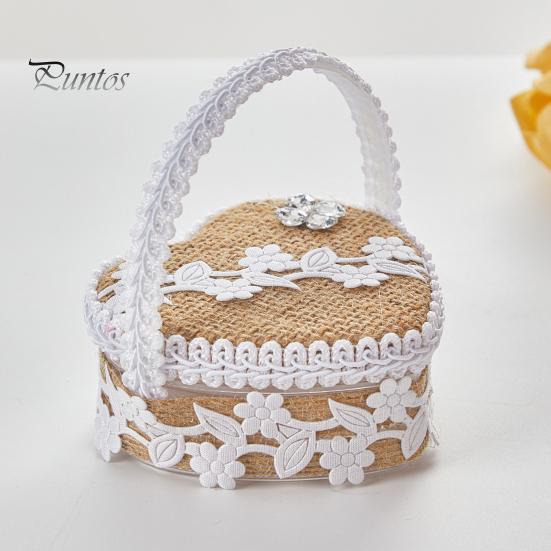 Tragbare Ringbox in Herzform, Spitzendekor, Eheringkissen, Innenteil aus weichem Schaumstoff, Ringkorb mit Tragegriff