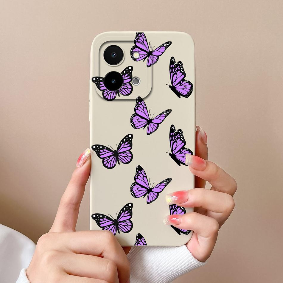 For Vivo Y28 Y28S Case Simple Butterfly High Quality Liquid Silicone Back Cover For Vivo Y 28 4G 5G Full Protection Phone Shell