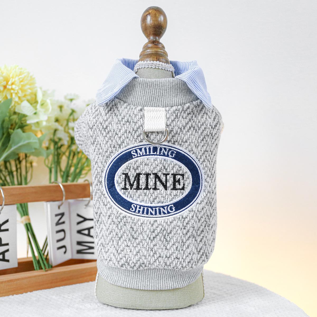 

Вязаная рубашка с воротником для домашних животных, толстовка с капюшоном, одежда для собак и кошек, двухштанцевое пальто с новой вышивкой, двухкомпонентная одежда для собак маленьких собак S