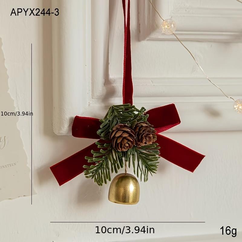 1pc Classic Christmas Door Hanger, Bow and Bell Ornament, Stainless Steel Holiday Tree Decoration, No Feathers, Electricity-Free Festive Accessory