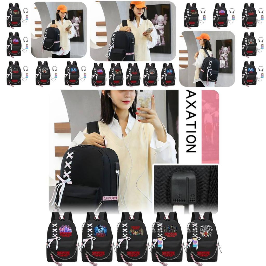 Stilvoller Stranger Things Rucksack mit USB-Ladeanschluss 20-35l Fassungsvermögen Oxford-Stoffmaterial