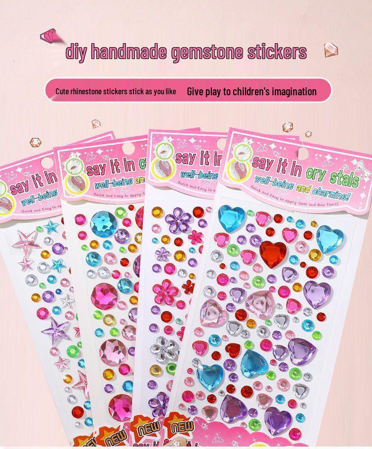 Shiny Diamond Crystal Heart Stickers for Kids - Princess & Cartoon Themes