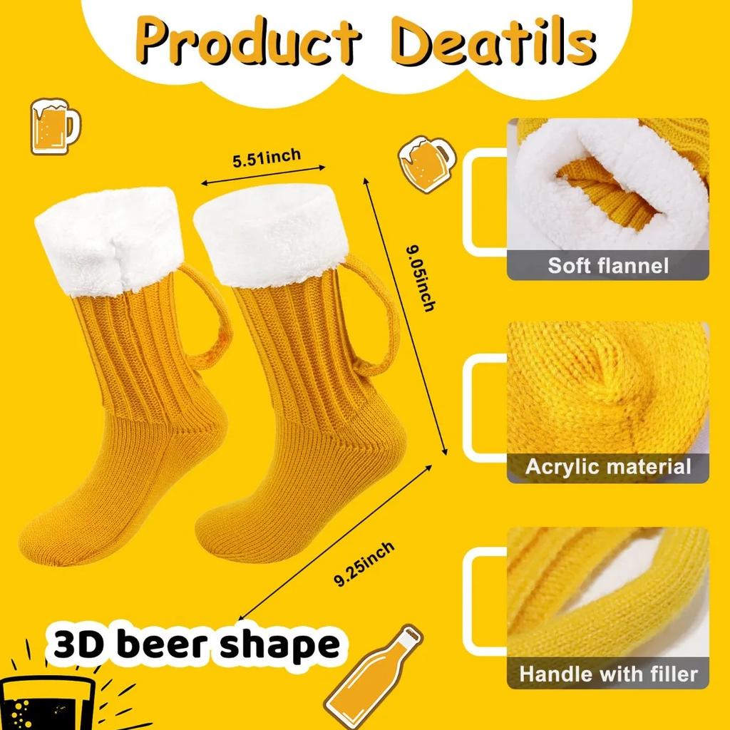 Lustige Bier Socken für Herren Damen Dick Gestrickt Winter Ski Boden Socken Bier Liebhaber Geburtstagsgeschenk Erwachsene Socken Lange Socken