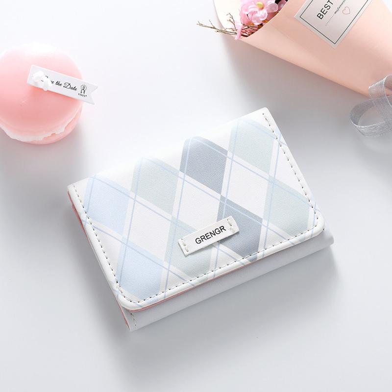 Женский короткий кошелек из искусственной кожи, простой, с несколькими отделениями для карт, кошелек для монет, милый студенческий кошелек тройного сложения, высококачественный студенческий кошелек синий