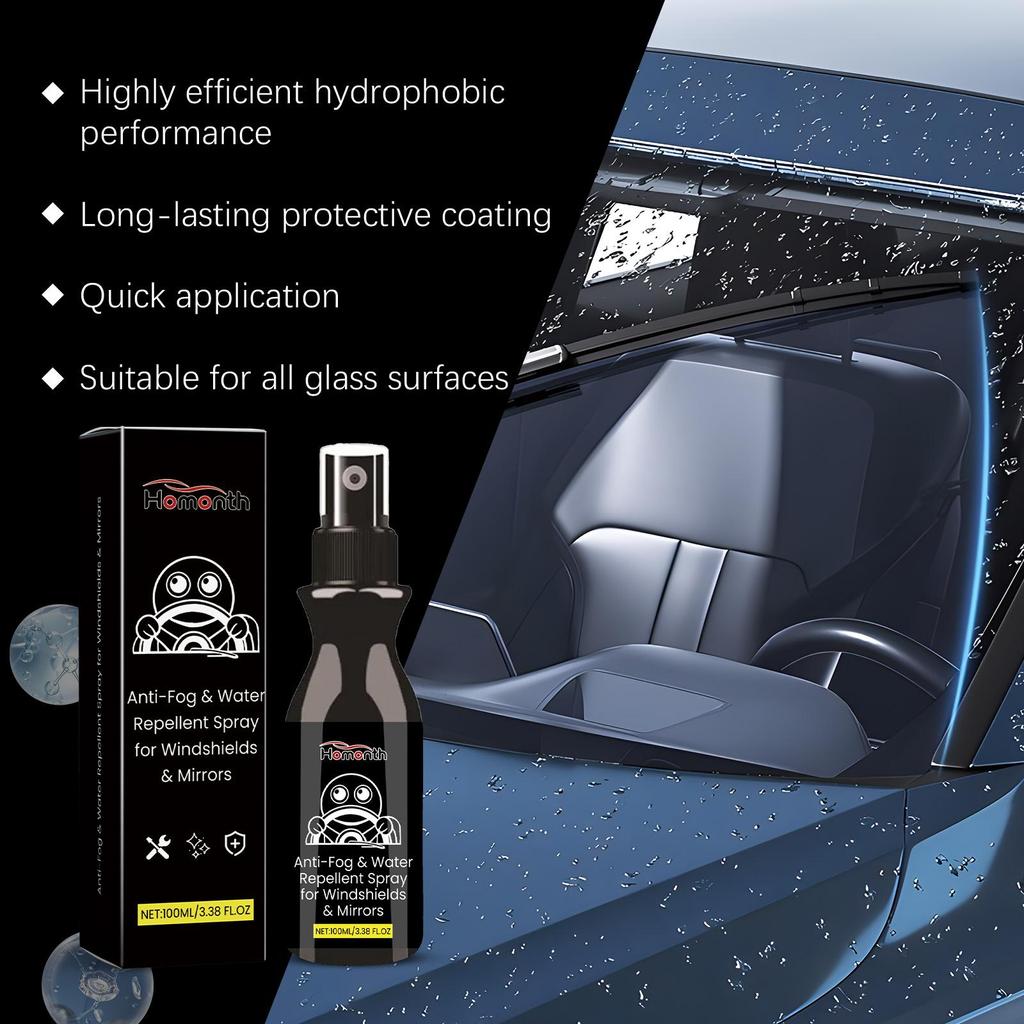Homonth Car Windshield Anti-Fog Spray, Water Repellent for Glass & Mirrors, Car Glass Water Repellent, Window Hydrophobic Agent, 100ml