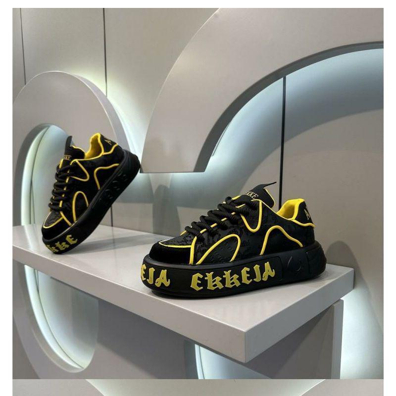 

Мужские парусиновые туфли в клетку на многослойной платформе, увеличивающие рост 39 чёрный/жёлтый