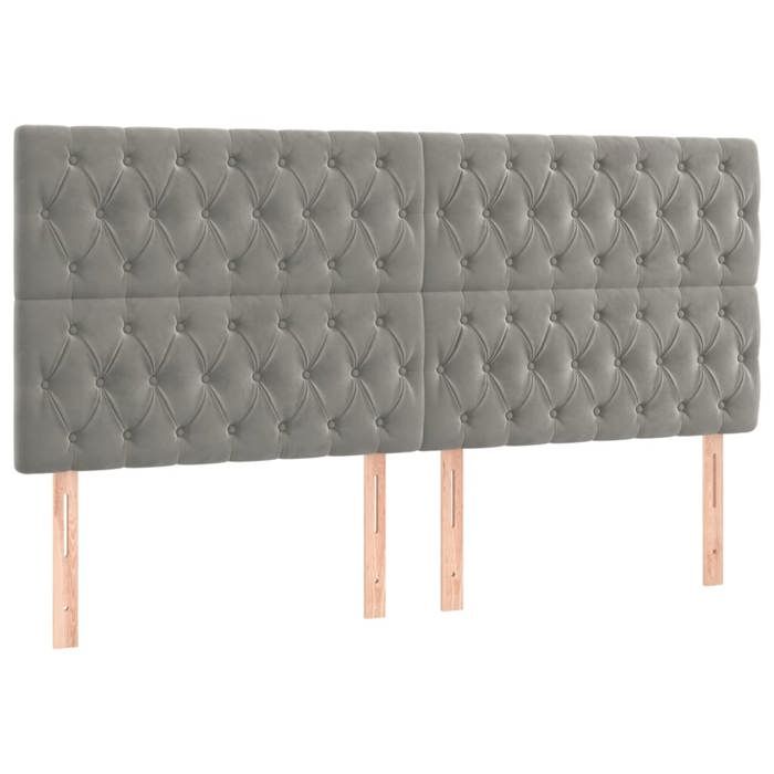 Headboard - Maison Exclusive - Light Grey Velvet - 180x7x118/128 Cm - Wooden Feet