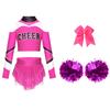 Dívčí cheerleadingová sada Odhalená ramena Dlouhý rukáv Zadní výstřih Klíčová dírka Barevný blok Potisk písmen Zkrácený top Kamínky Sukně Mašle Čelenka Pompony