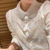 Elegante Camisa de Renda com Gola de Boneca e Miçangas Francesas - Top Bordado de Manga Longa Estilo Primavera