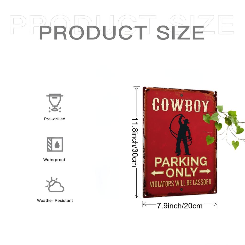 Vintage D Flat Iron Cowboy Parking Sign Creative Wall Hanging Decor for Living Room Garage Bar Fathers Day Thanksgiving Gift