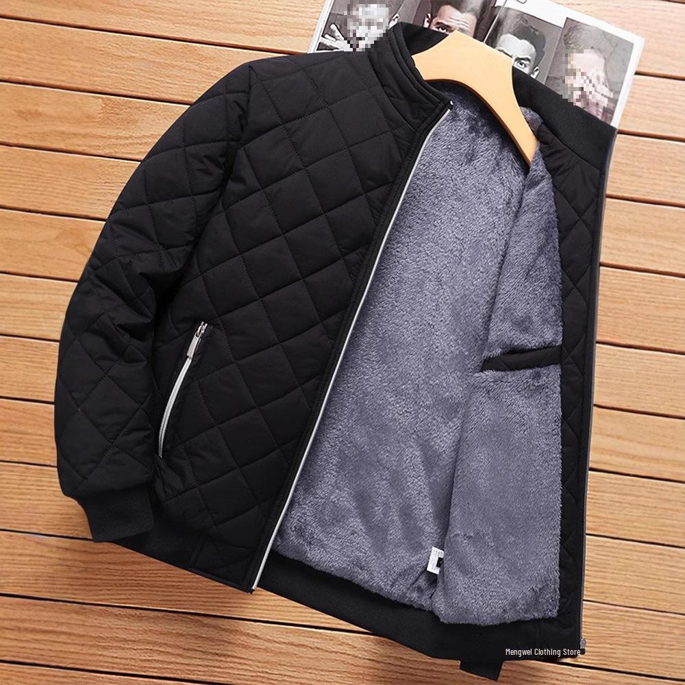 Men's Winter Thickened Velvet Jacket - Warm, Windproof, Stand Collar Coat