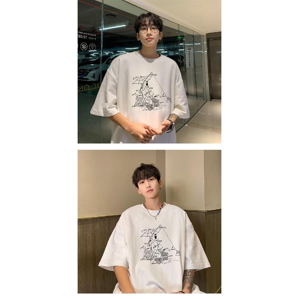 Men'S Trendy Letter Round Neck Printed Short Sleeved T-Shirt For Summer Ins Loose Casual Top