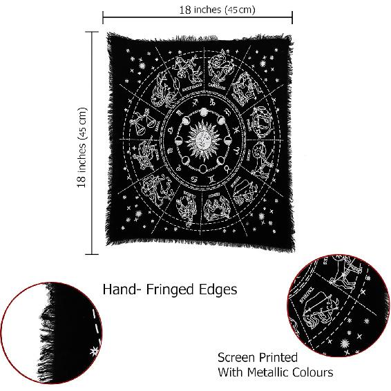 Indian Consigners Altar Cloth Zodiac Astro Witchcraft Alter Tarot Spread Table Cloth Wiccan Spiritual Sacred Cloth (Zodiac Silver)