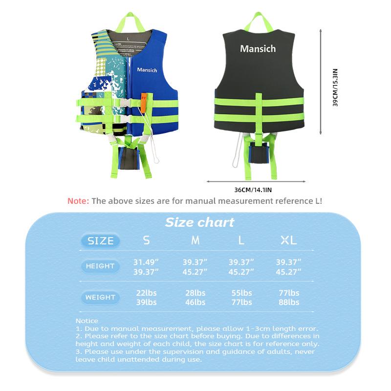 Children's Neoprene Life Jacket - Beginner Buoyancy Vest for Swimming and Water Park Safety