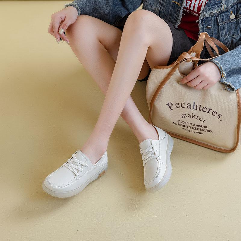 2025 summer new casual little white shoes women's soft-soled versatile lazy shoes shallow leather board shoes round head single shoes