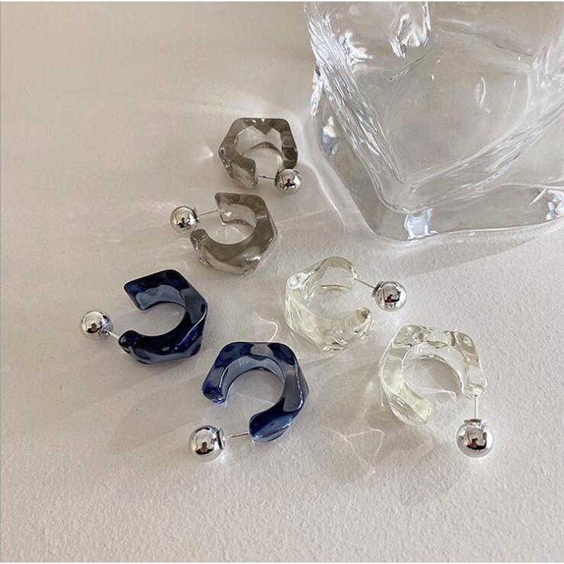 1 Pair Clear Irregular C-shaped Earrings Geometric Studs Earrings Fashion Jewelry EarStud For Women Ladies