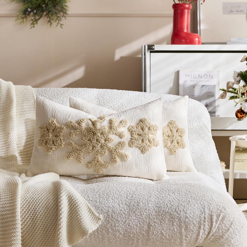 45x45cm Christmas Circle Embroidered Snowflake Pillowcase Boho Embroidery Sofa Throw Pillow Cushion Cover Decoration Home