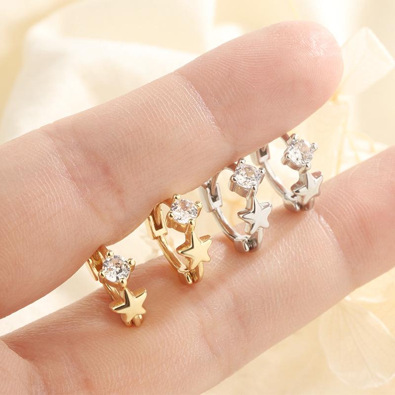 S925 Silver Zircon Star Huggie Earrings For Women Small Exquisite Sweet Temperament Versatile Ear Care Fashion Hoops