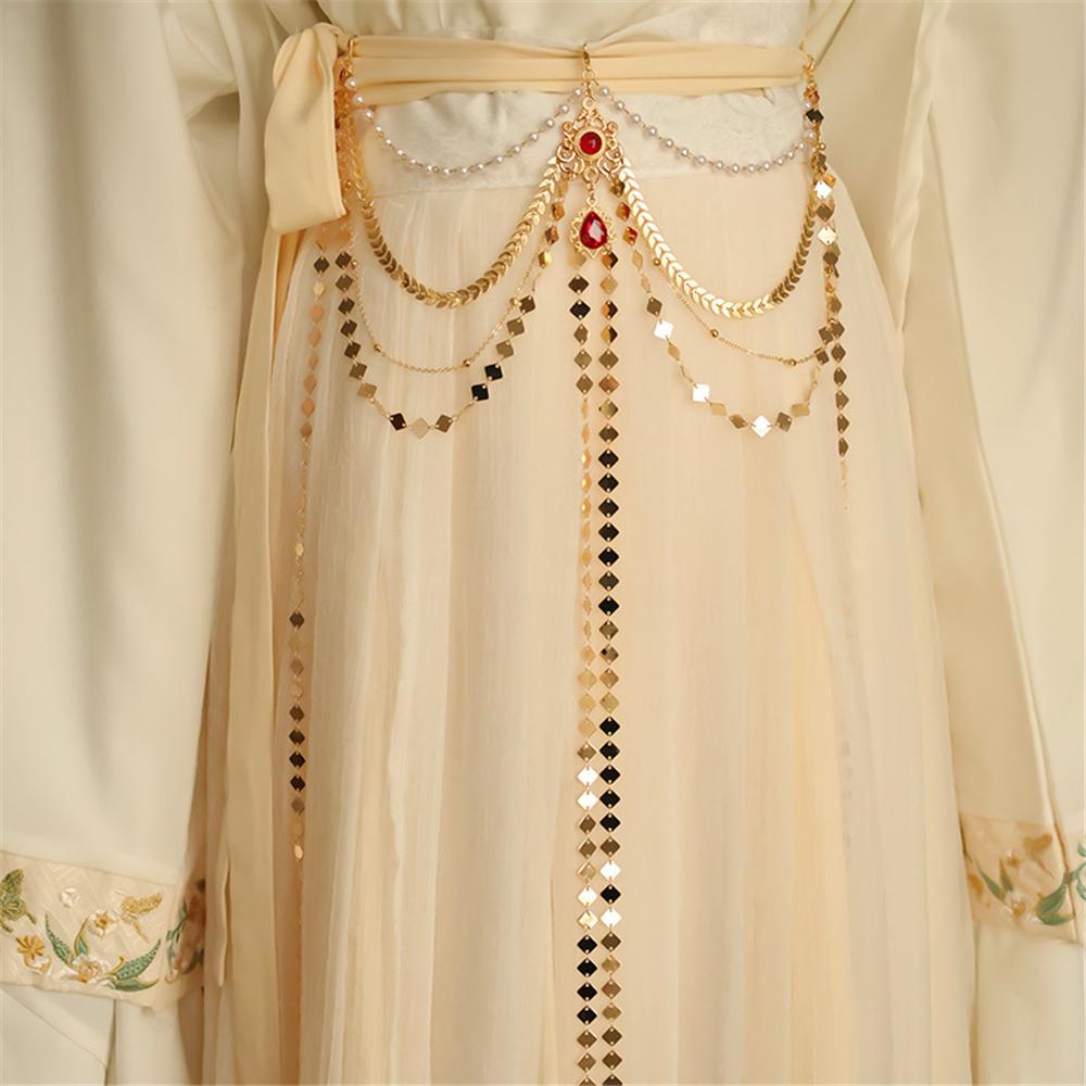Detachable Hanfu Waist Chain Long Tassel Alloy Press Chain Hanfu Outfit Accessories  for Women