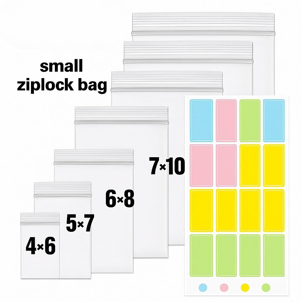 

Stobag clear resealable small zipper bag assorted sizes with free colorful waterproof labels gift packaging bags for sweets 50pcs&4x6cm