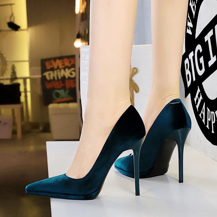 

Туфли на сверхвысоком каблуке, водонепроницаемая женская платформа, тонкий каблук, неглубокий вырез, острый носок, утолщенная замша Xishi Single Shoes 43 синий