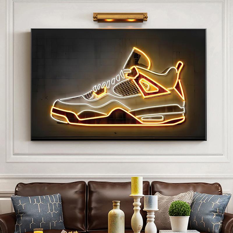 Dipinti su Tela Sportivi alla Moda Segno al Neon Giallo Poster e Stampe Scarpe da Ginnastica Arte da Parete per Decorazione Parete Soggiorno Cuadros
