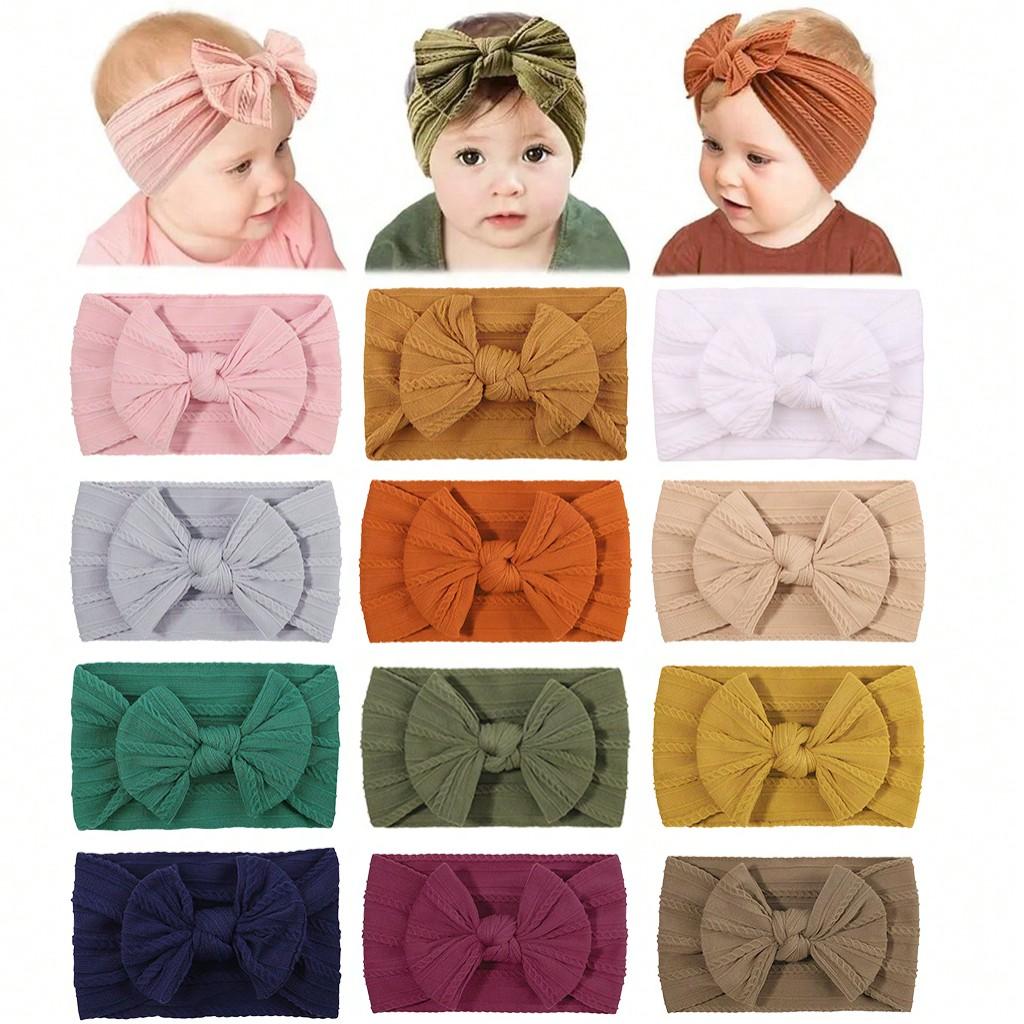 6/12pcs Lovely Cable Knit Baby Bows Headbands for Girls Elastic Knit Turban Hair Bands Soft Nylon Kids Headwear Hair Accessories