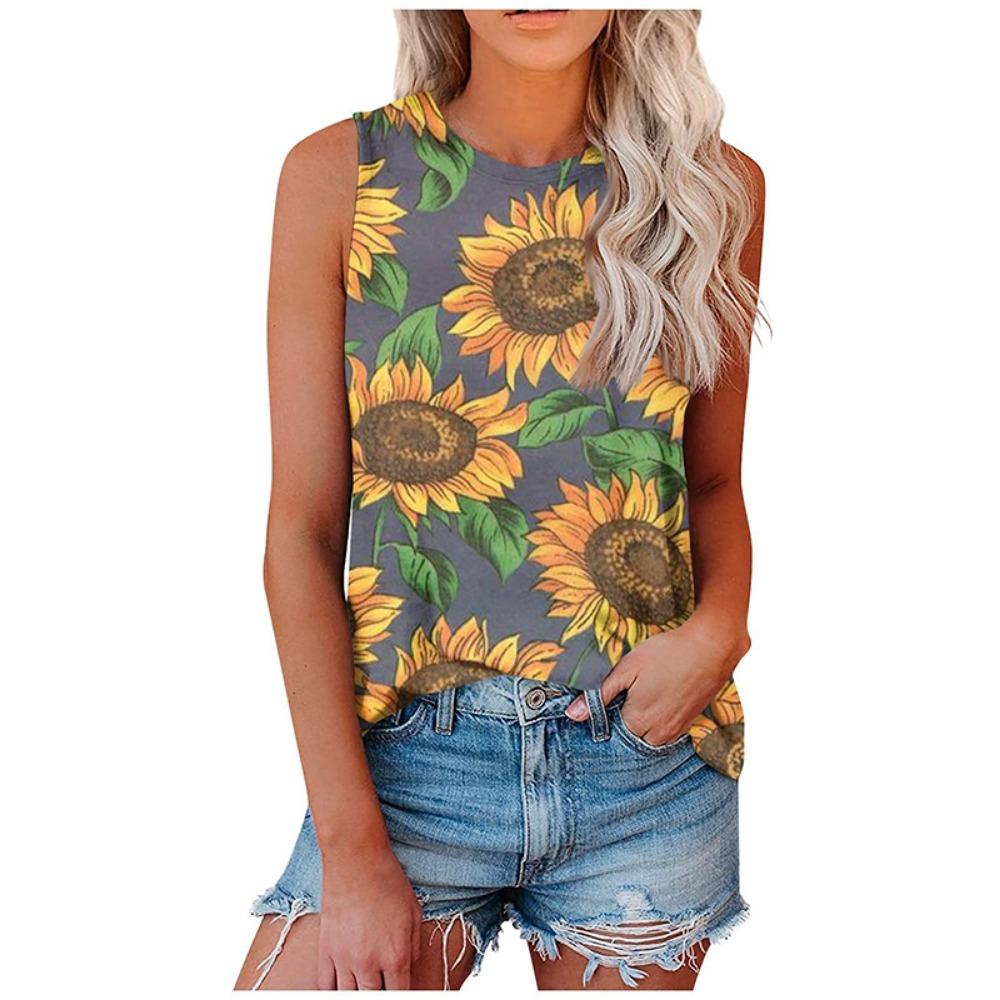 Summer Sunflower Leopard 3D Print Tank Top Women Streetwear Casual Y2k Tops Oversized Vest Off Shoulder Sleeveless Girl Camisole